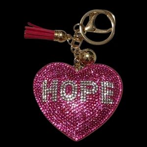 Pink Heart Bag Charm Keychain with HOPE Design